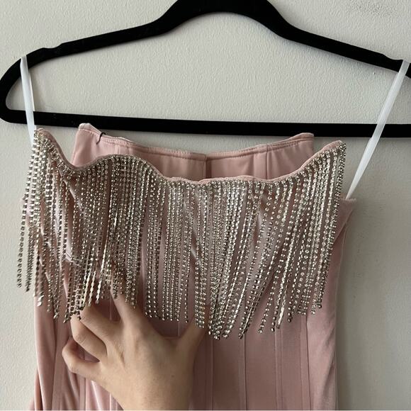 LPA Maddalena Pink Velvet Rhinestone Fringe Corset Top - Picture 6 of 9
